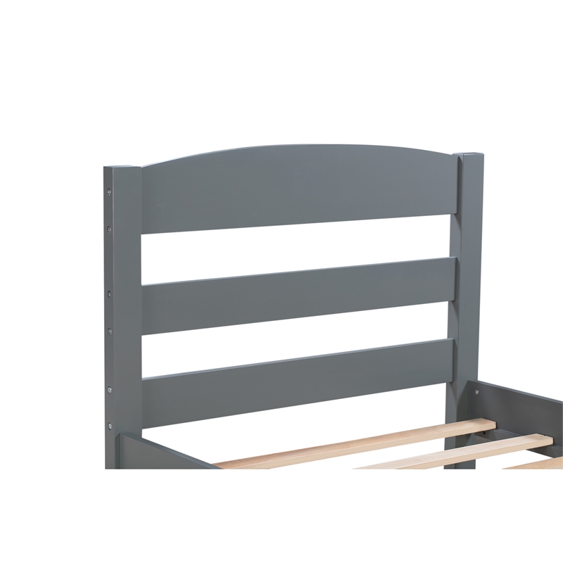 CRO Decor Wood Platform Twin Bed Frame with Storage Drawer (Gray)