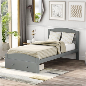 cro decor wood platform twin bed frame with storage drawer (gray)