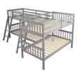 CRO Decor Wood L-Shaped Bunk Bed with Ladder Twin Size (Gray)