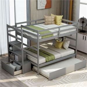 cro decor full over full bunk bed with twin size trundle (gray)