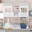 CRO Decor Full Over Full Wood Bunk Bed with Roof Window Guardrail Ladder (White)