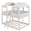 CRO Decor Full Over Full Wood Bunk Bed with Roof Window Guardrail Ladder (White)