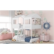 CRO Decor Full Over Full Wood Bunk Bed with Roof Window Guardrail Ladder (White)