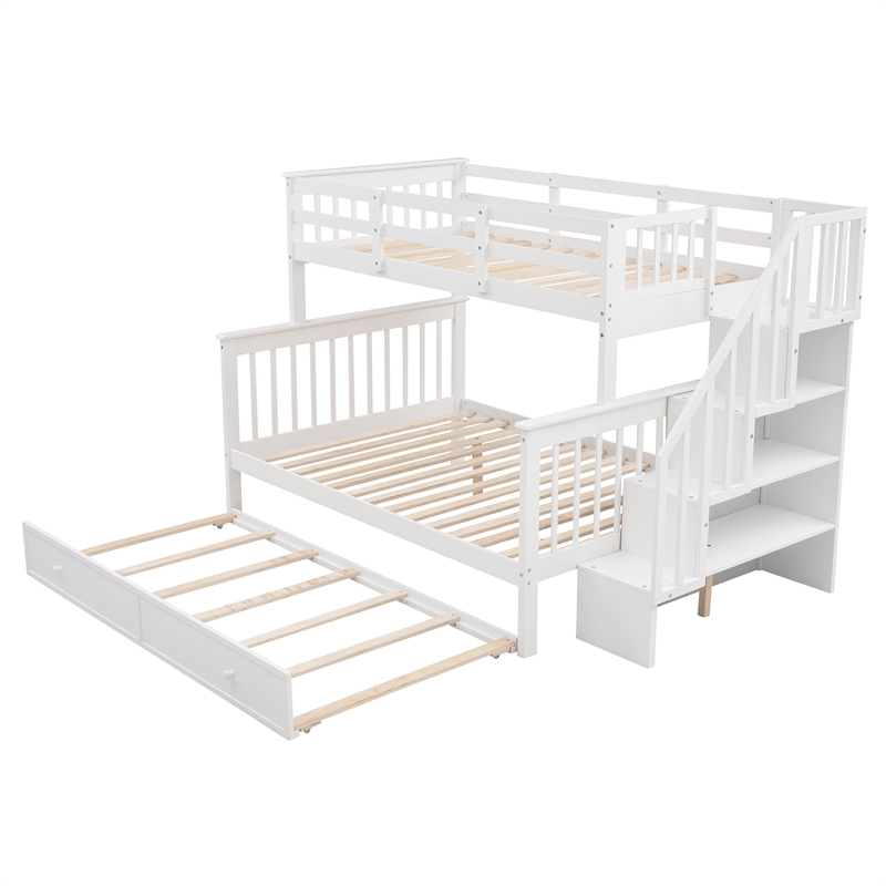 CRO Decor Stairway Twin-Over-Full Bunk Bed with Twin Trundle Storage (White)