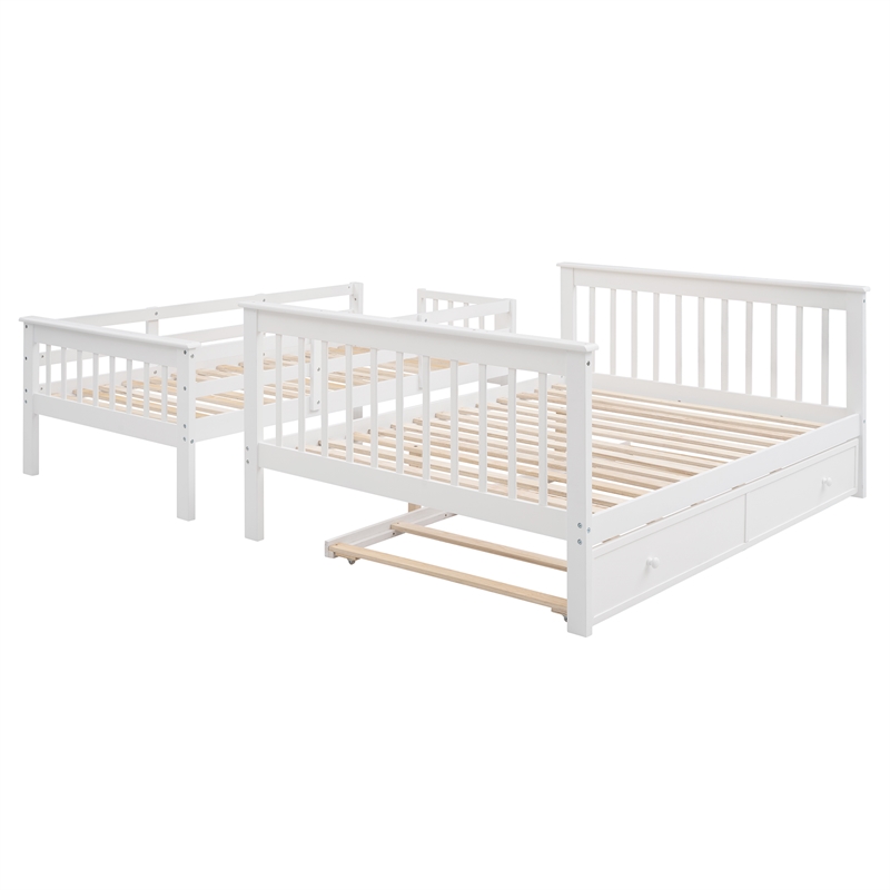 CRO Decor Stairway Twin-Over-Full Bunk Bed with Twin Trundle Storage (White)