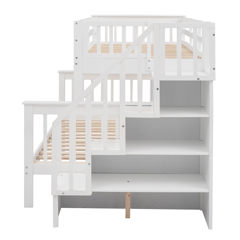 CRO Decor Stairway Twin-Over-Full Bunk Bed with Twin Trundle Storage (White)