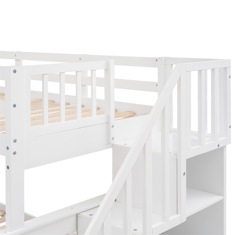 CRO Decor Stairway Twin-Over-Full Bunk Bed with Twin Trundle Storage (White)