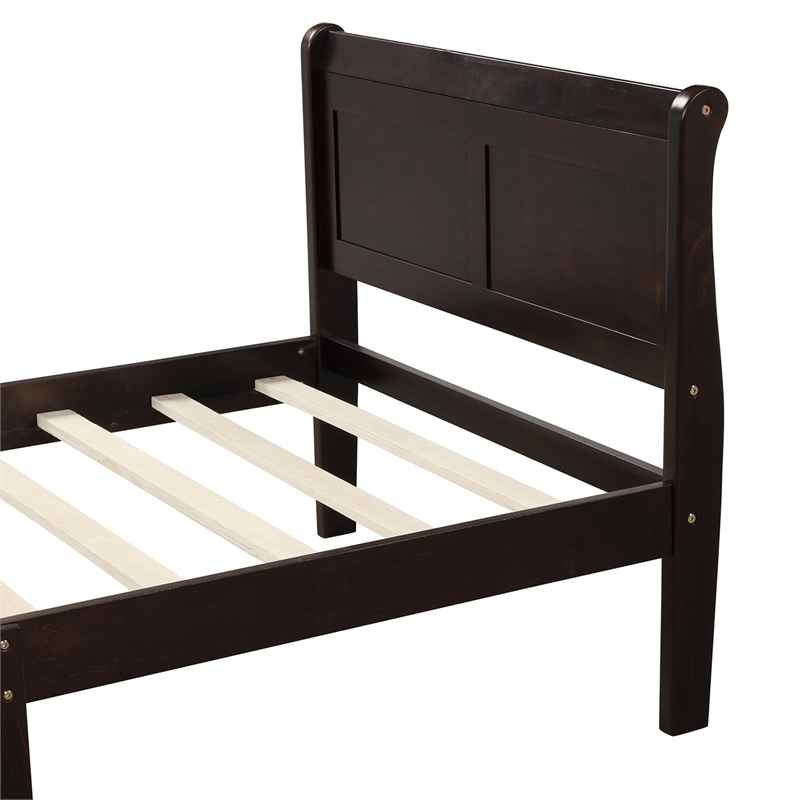 CRO Decor Wood Platform Bed Twin Bed Frame Sleigh Bed with Headboard Footboard