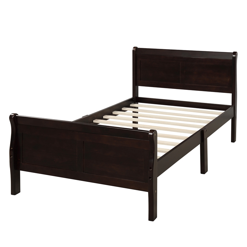 CRO Decor Wood Platform Bed Twin Bed Frame Sleigh Bed with Headboard Footboard