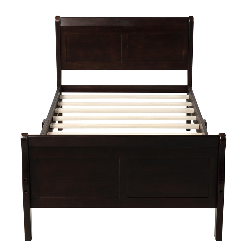 CRO Decor Wood Platform Bed Twin Bed Frame Sleigh Bed with Headboard Footboard