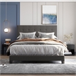 CRO Decor Upholstered Platform Bed with Tufted Headboard Gray Linen Fabric Queen