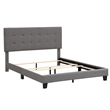 CRO Decor Upholstered Platform Bed with Tufted Headboard Gray Linen Fabric Queen