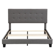 CRO Decor Upholstered Platform Bed with Tufted Headboard Gray Linen Fabric Queen