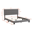 CRO Decor Upholstered Platform Bed with Tufted Headboard Gray Linen Fabric Queen