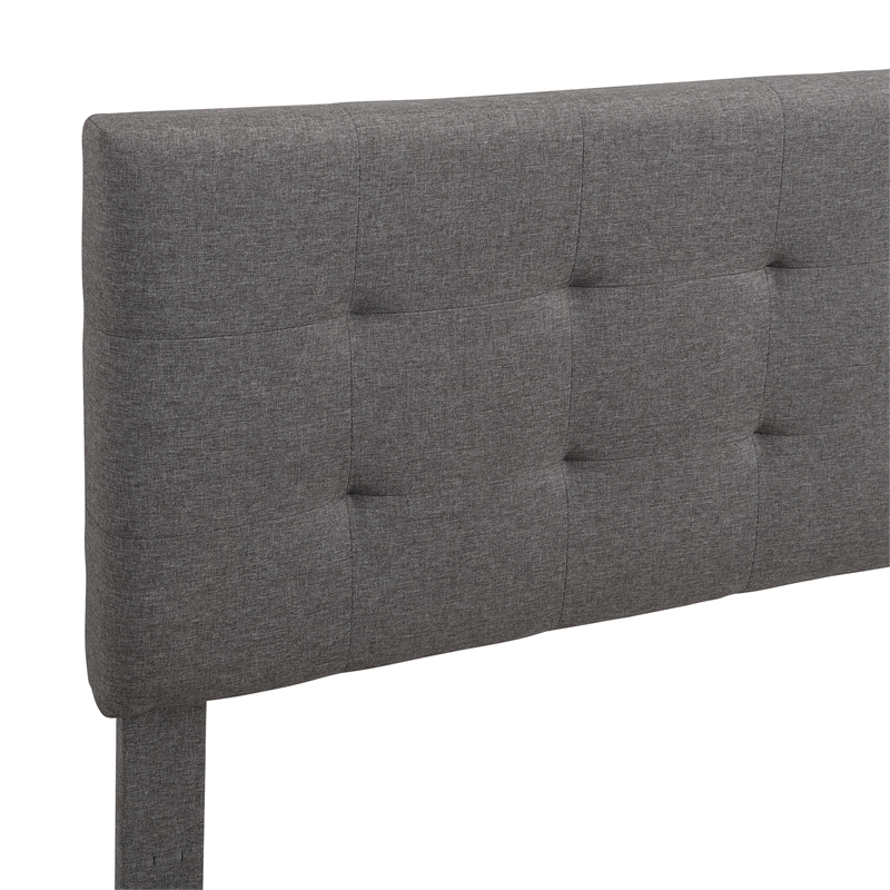 CRO Decor Upholstered Platform Bed with Tufted Headboard Gray Linen Fabric Queen