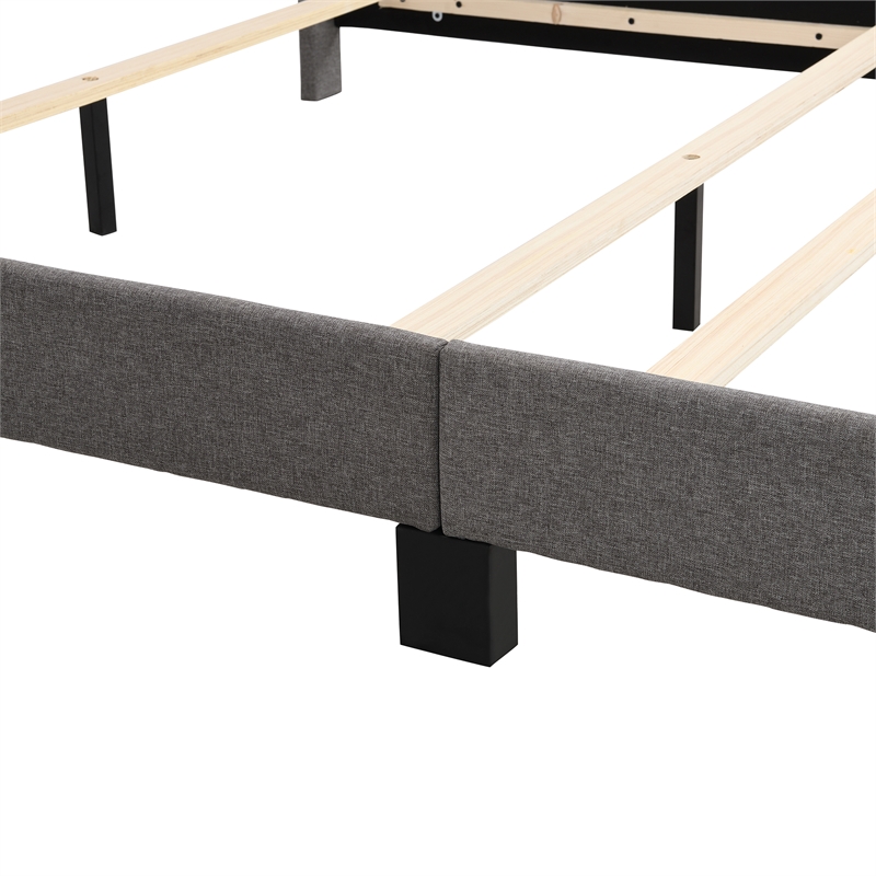 CRO Decor Upholstered Platform Bed with Tufted Headboard Gray Linen Fabric Queen