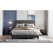 CRO Decor Upholstered Platform Bed with Tufted Headboard Gray Linen Fabric Queen