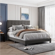 CRO Decor Upholstered Platform Bed with Tufted Headboard Gray Linen Fabric Queen