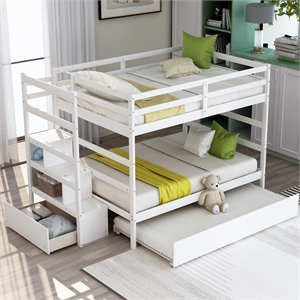 cro decor full over full bunk bed with twin size trundle (white)