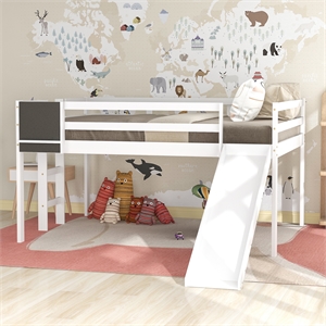 cro decor full size loft bed wood bed with slide stair and chalkboard (white)