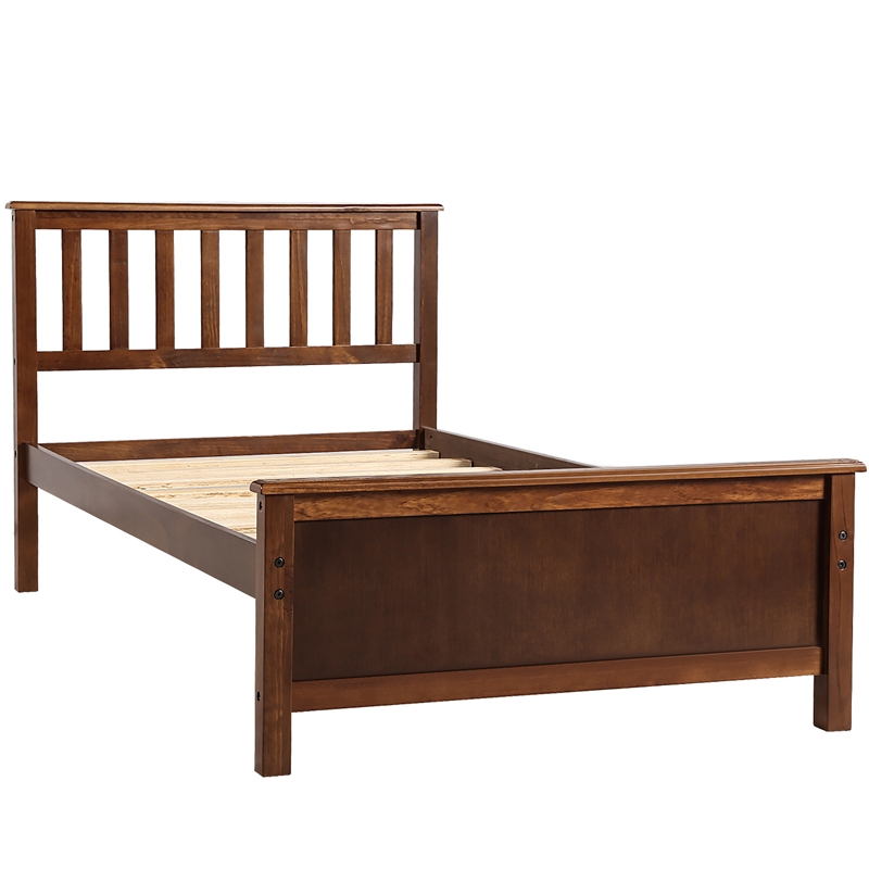 CRO Decor Twin Size Wood Platform Bed with Headboard Footboard (Walnut)
