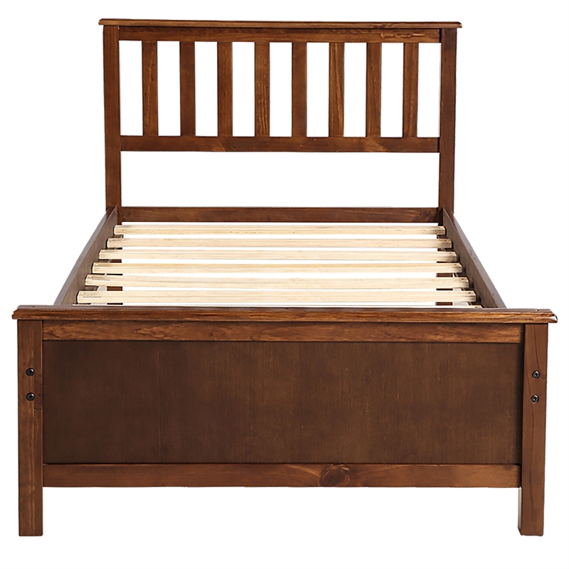 CRO Decor Twin Size Wood Platform Bed with Headboard Footboard (Walnut)