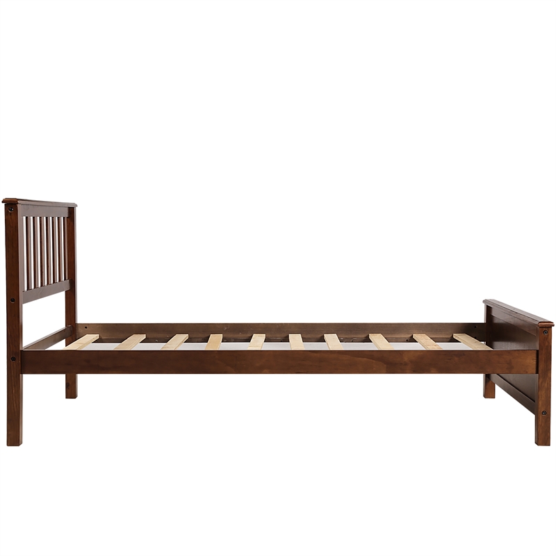 CRO Decor Twin Size Wood Platform Bed with Headboard Footboard (Walnut)