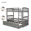 CRO Decor Twin Bunk Bed Trundle with 3 Drawers  with Ladder Safety Rail (Gray)