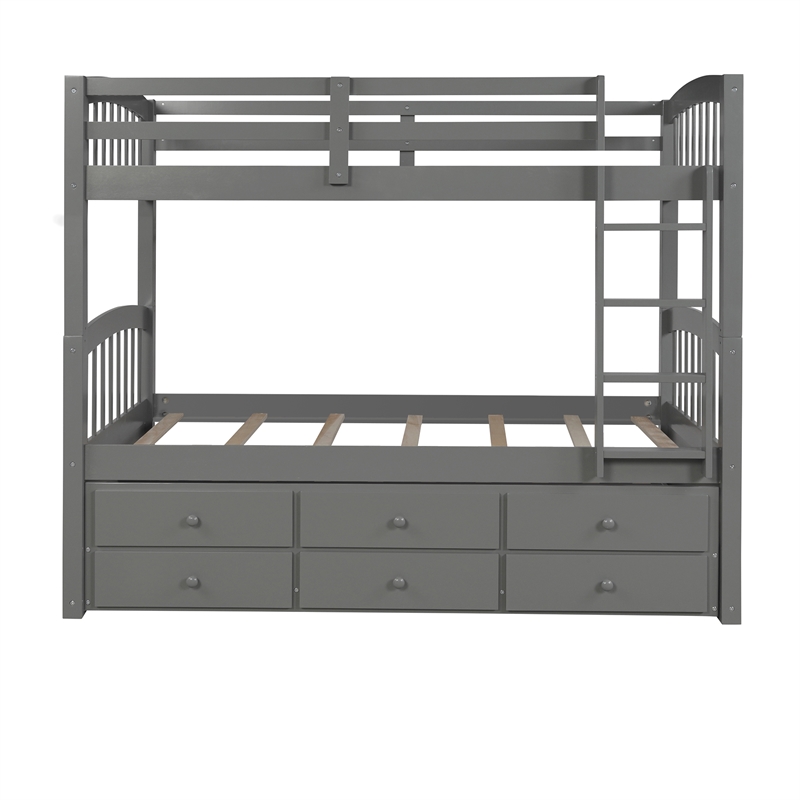 CRO Decor Twin Bunk Bed Trundle with 3 Drawers  with Ladder Safety Rail (Gray)