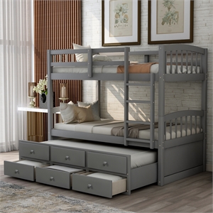 CRO Decor Twin Bunk Bed Trundle with 3 Drawers  with Ladder Safety Rail (Gray)