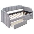 CRO Decor Twin Size Upholstered daybed with Drawers Wood Slat Support (Gray)