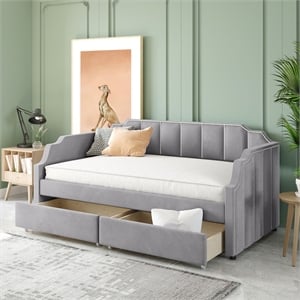 cro decor twin size upholstered daybed with drawers wood slat support (gray)