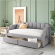 CRO Decor Twin Size Upholstered daybed with Drawers Wood Slat Support (Gray)