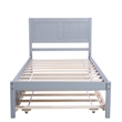 CRO Decor Twin Size Platform Bed Wood Platform Bed with Trundle (Gray)