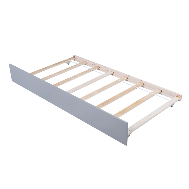 CRO Decor Twin Size Platform Bed Wood Platform Bed with Trundle (Gray)