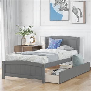 cro decor twin size platform bed with two drawers (gray)