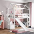 CRO Decor Twin Loft Bed with Two Drawers and Slide House Bed with Slide (White)