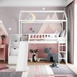 CRO Decor Twin Loft Bed with Two Drawers and Slide House Bed with Slide (White)