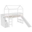 CRO Decor Twin Loft Bed with Two Drawers and Slide House Bed with Slide (White)