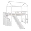 CRO Decor Twin Loft Bed with Two Drawers and Slide House Bed with Slide (White)