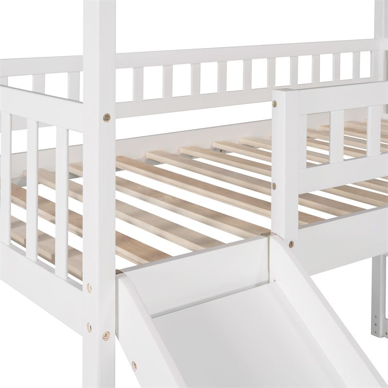 CRO Decor Twin Loft Bed with Two Drawers and Slide House Bed with Slide (White)