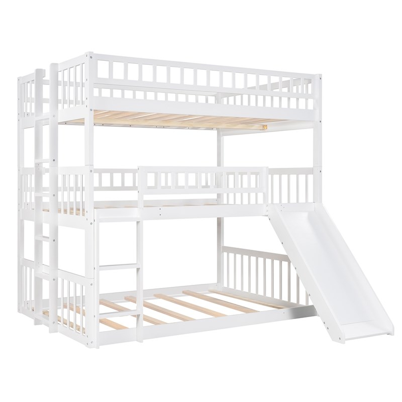 CRO Decor Full-Over-Full Triple Bed with Built-in Ladder and Slide (White)