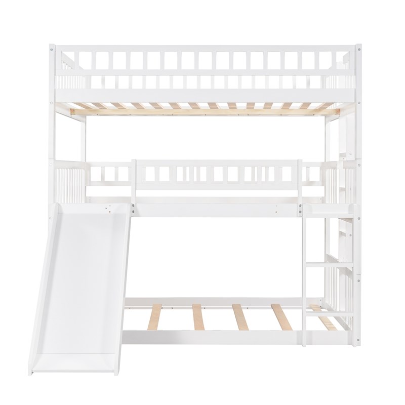 CRO Decor Full-Over-Full Triple Bed with Built-in Ladder and Slide (White)