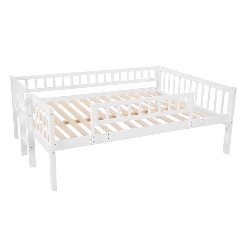 CRO Decor Full-Over-Full Triple Bed with Built-in Ladder and Slide (White)