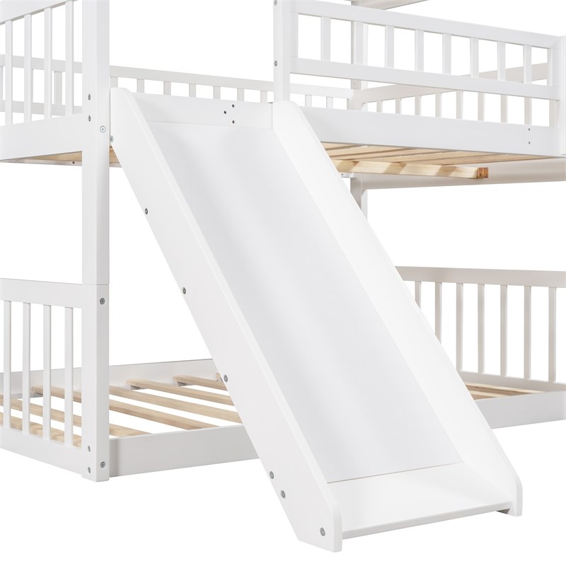 CRO Decor Full-Over-Full Triple Bed with Built-in Ladder and Slide (White)