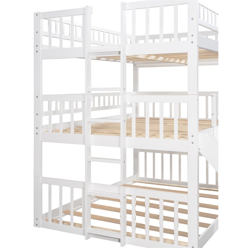 CRO Decor Full-Over-Full Triple Bed with Built-in Ladder and Slide (White)