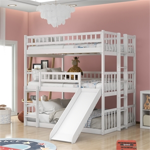 cro decor full-over-full triple bed with built-in ladder and slide (white)