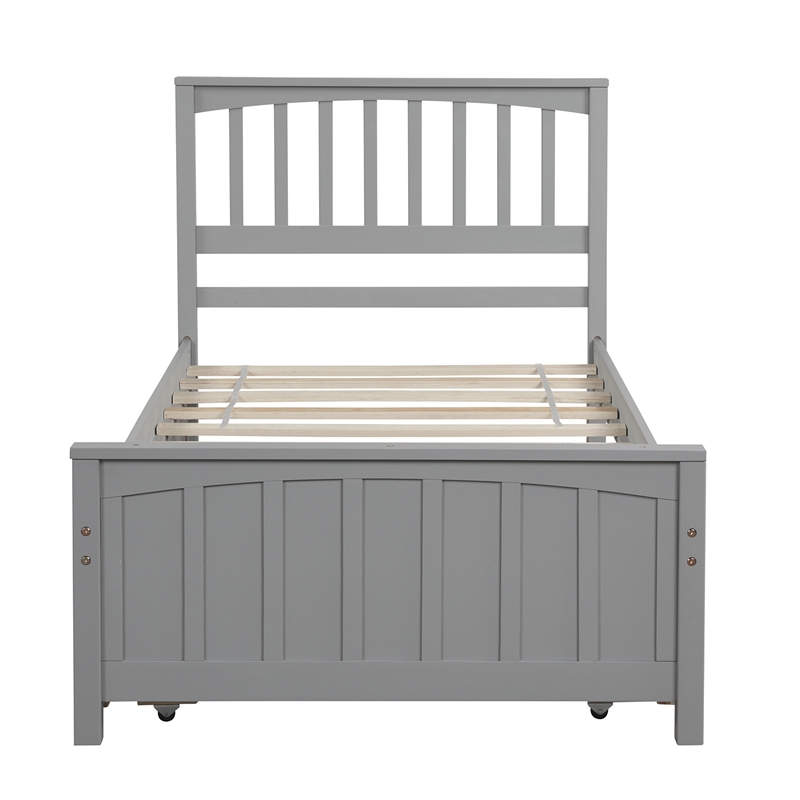 CRO Decor Wood Twin size Platform Bed with Trundle (Gray)