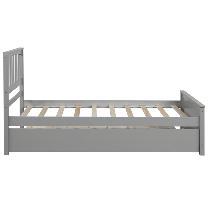 CRO Decor Wood Twin size Platform Bed with Trundle (Gray)