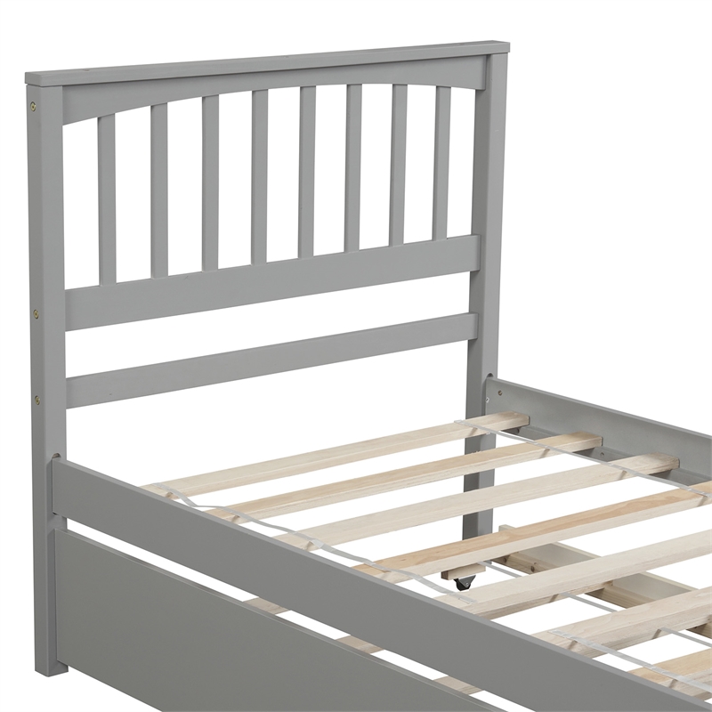 CRO Decor Wood Twin size Platform Bed with Trundle (Gray)